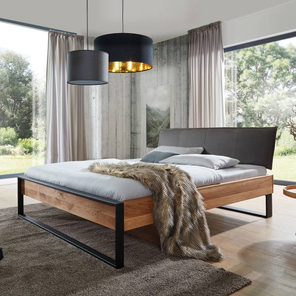 Letto in legno massello Tipes Microfibra - Nero / Rovere - 140 x 200cm