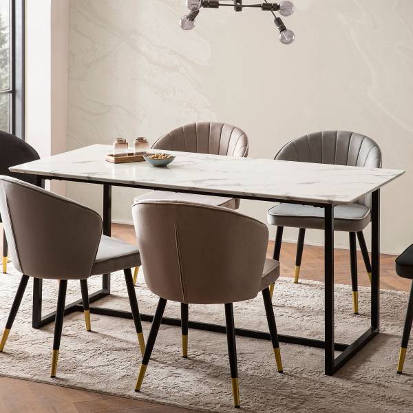 Table de salle à manger Nauno Imitation marbre blanc - 160 x 80 cm