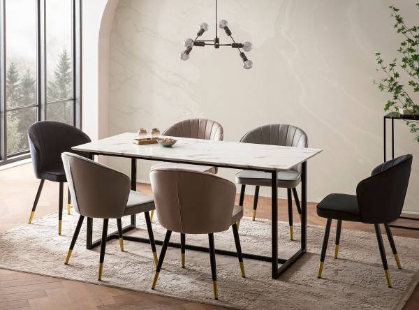 Table de salle à manger Nauno Imitation marbre blanc - 160 x 80 cm