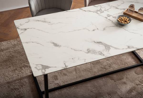 Table de salle à manger Nauno Imitation marbre blanc - 160 x 80 cm