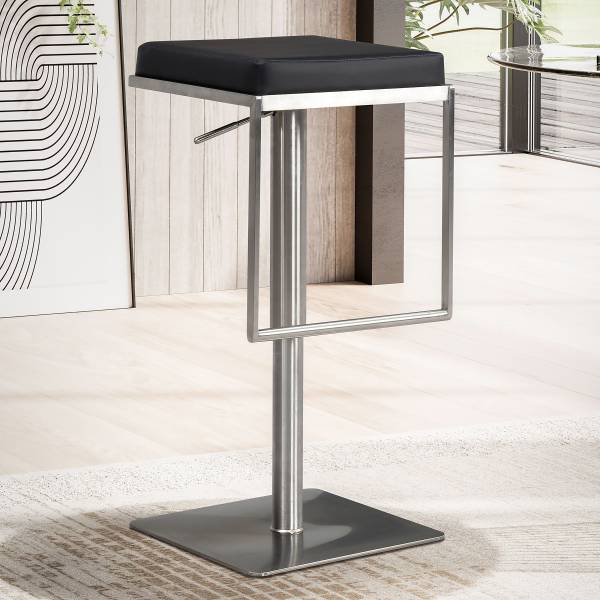Sgabello da bar Enzau Similpelle / Acciaio inox - Nero / Argento