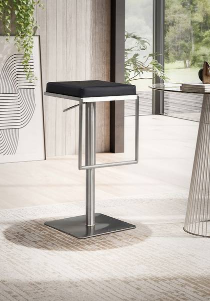 Sgabello da bar Enzau Similpelle / Acciaio inox - Nero / Argento