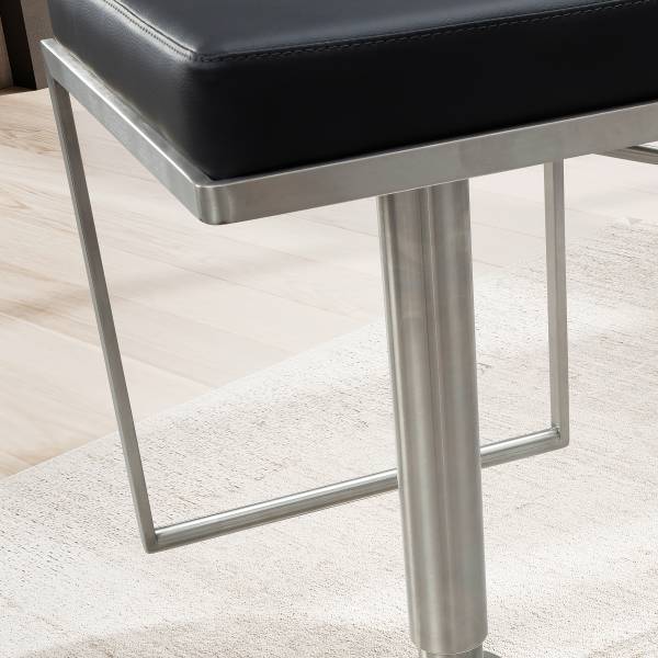 Sgabello da bar Enzau Similpelle / Acciaio inox - Nero / Argento