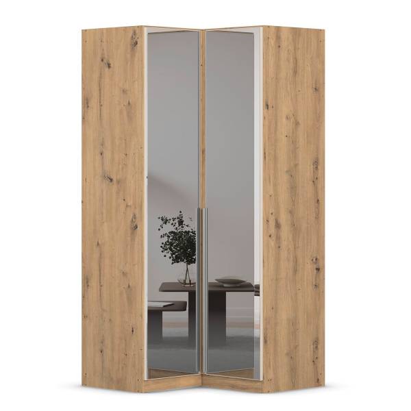 Armadio angolare Alabama specchio grigio Champagne / Effetto quercia Artisan - Larghezza: 100 cm - Alluminio