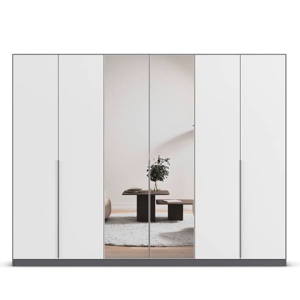 Drehtürenschrank Alabama - Grauspiegel B Alpinweiß / Graumetallic - Breite: 271 cm - Classic - Aluminium