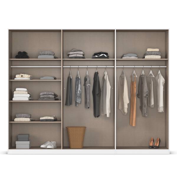 Drehtürenschrank Alabama - Grauspiegel B Alpinweiß / Graumetallic - Breite: 271 cm - Classic - Aluminium