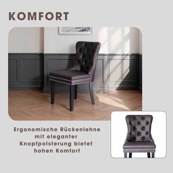 Esszimmerstuhl Jarem 2er-Set Kunstleder / Gummibaum massiv