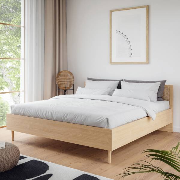 Bedframe Attesala eikenhouten look/beige
