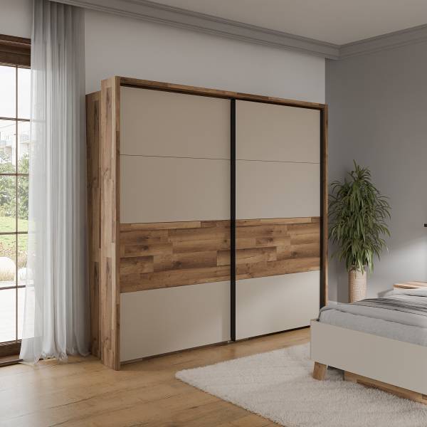 Armadio con ante scorrevoli Rye Cashmere / Effetto rovere