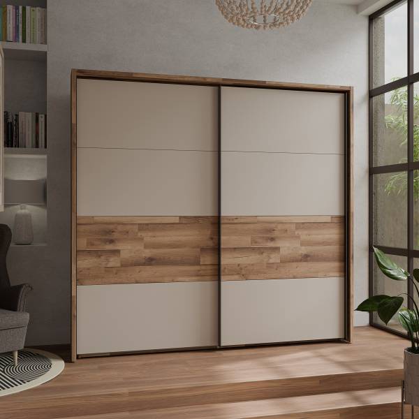 Armadio con ante scorrevoli Rye Cashmere / Effetto rovere