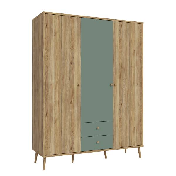 Armadio battente Sayeti Salvia / Effetto rovere
