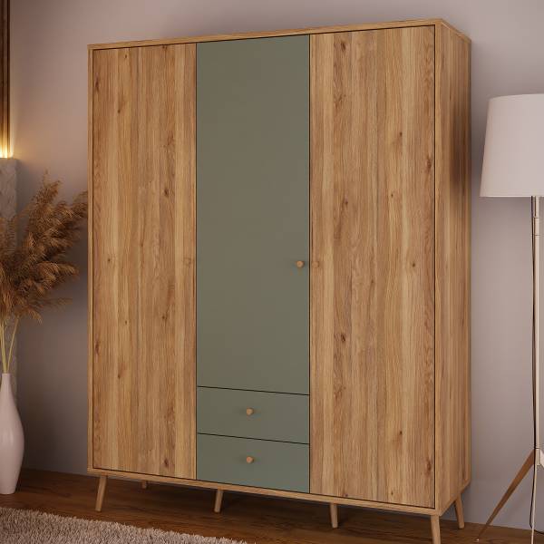 Armadio battente Sayeti Salvia / Effetto rovere