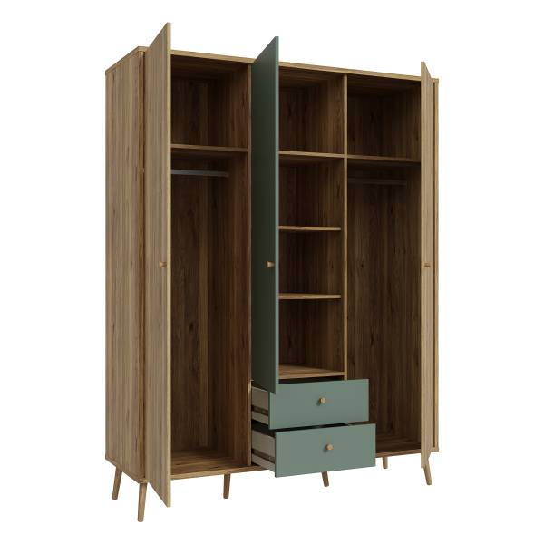 Armadio battente Sayeti Salvia / Effetto rovere
