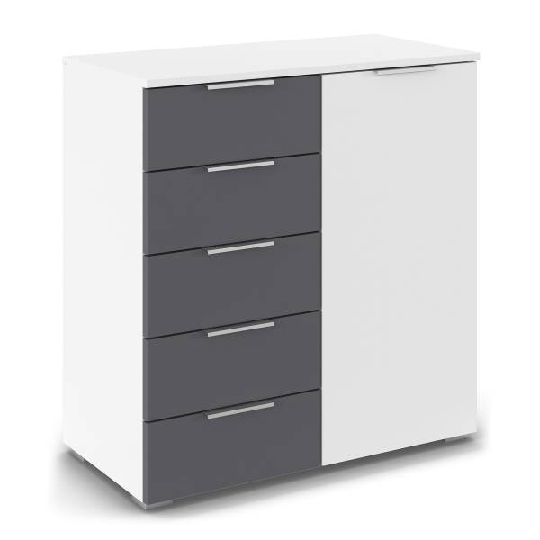 Commode Monza avec 1 porte - 80 cm Gris métallisé / Blanc alpin