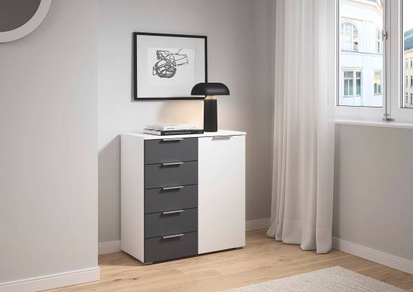 Commode Monza avec 1 porte - 80 cm Gris métallisé / Blanc alpin