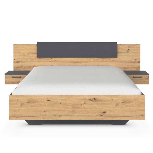 Bed met nachtkastjes Miro type B kunstleer - Artisan eikenlook - metallic grijs - 160 x 200 cm