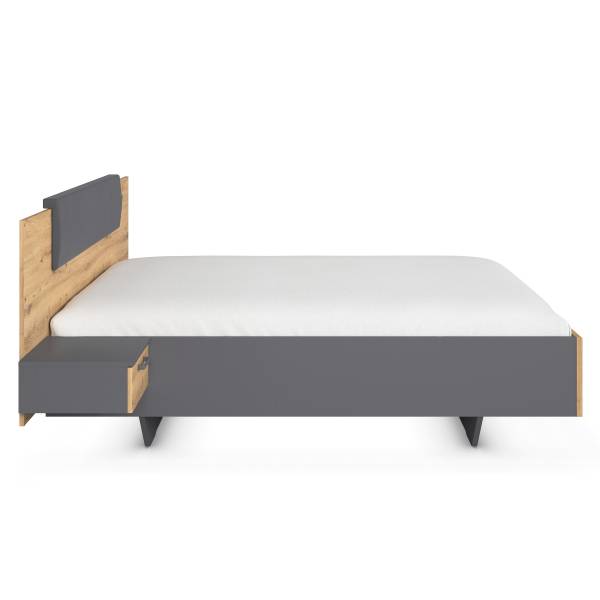 Bed met nachtkastjes Miro type B kunstleer - Artisan eikenlook - metallic grijs - 160 x 200 cm