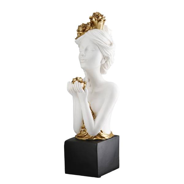 Skulptur Rosenliebe Frau Weiß - Kunstharz - 14 x 42 x 16 cm