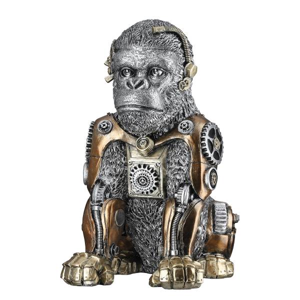 Figura Steampunk Gorilla Argento - Resina sintetica - 18 x 31 x 24 cm