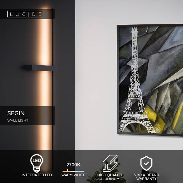 Wandleuchte Segin Aluminium - Schwarz - Tiefe: 90 cm