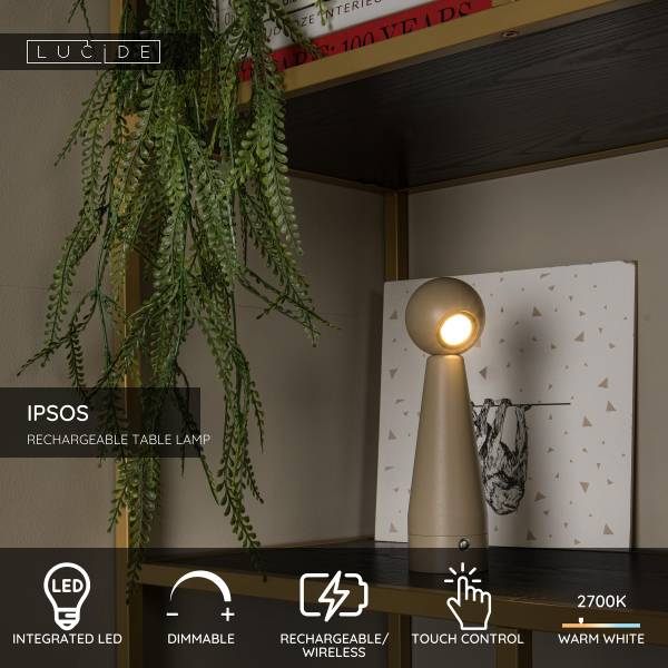 Akku-Tischleuchte Ipsos Aluminium - Beige