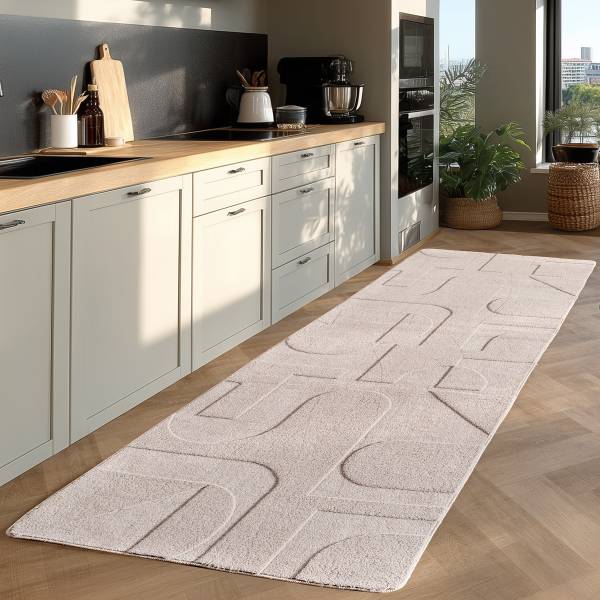 Tapis poils courts Pompei 1614 Microfibre / coton - Crème - 80 x 150 cm