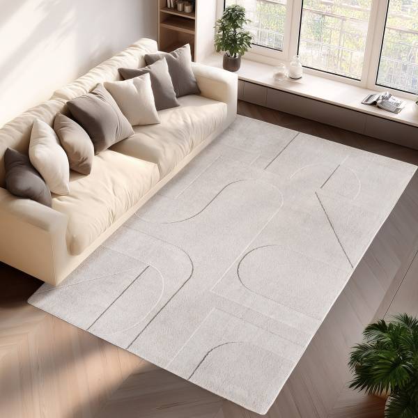 Kurzflorteppich Pompei 1614 Microfaser / Baumwolle - Creme - 120 x 170 cm