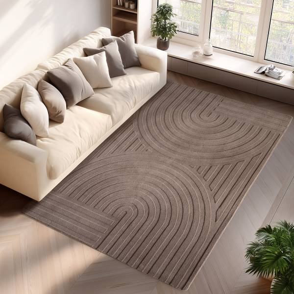 Kurzflorteppich Pompei 1611 Microfaser / Baumwolle - Beige - 120 x 170 cm