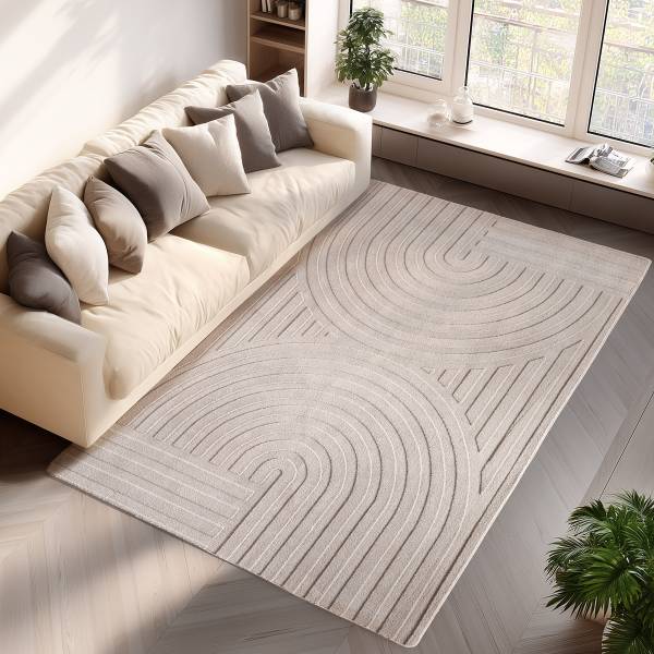 Tapis poils courts Pompei 1611 Microfibre / coton - Crème - 140 x 200 cm