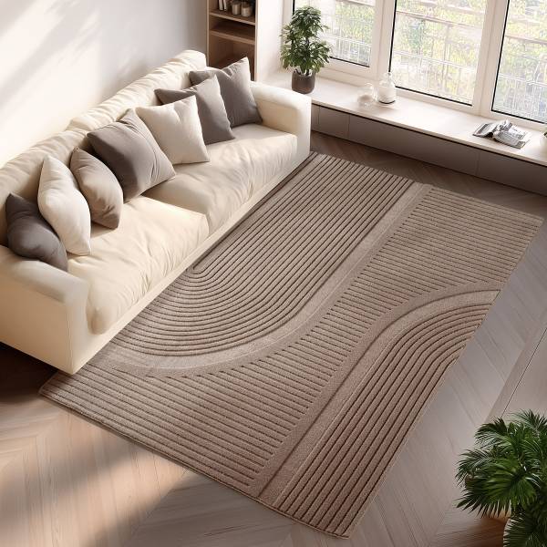 Kurzflorteppich Pompei 1612 Microfaser / Baumwolle - Beige - 200 x 290 cm