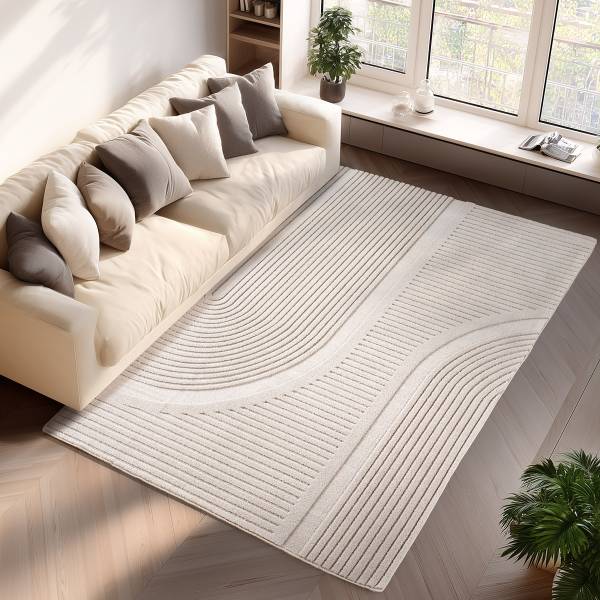 Kurzflorteppich Pompei 1612 Microfaser / Baumwolle - Creme - 160 x 230 cm