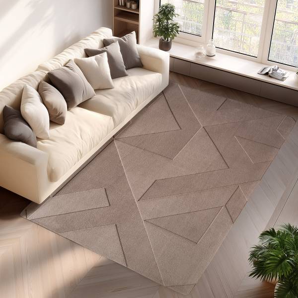 Tapis poils courts Pompei 1613 Microfibre / coton - Beige - 120 x 170 cm