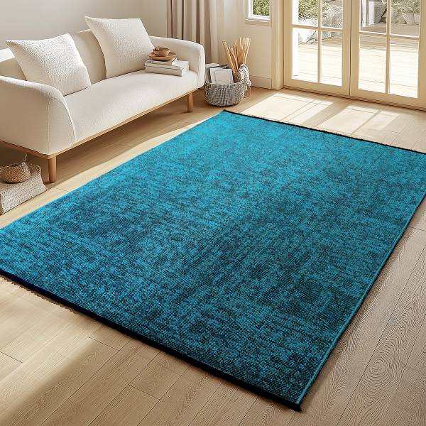 Kurzflorteppiche Space 1900 Chenille / Baumwolle - Blau - 140 x 200 cm