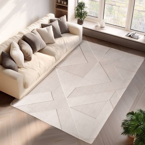 Tappeto a pelo corto Pompei 1613 Microfibra / cotone - Bianco crema - 200 x 290 cm