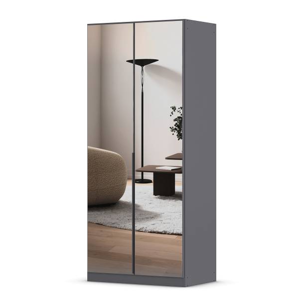 Draaideurkast Alabama - grijze spiegel B metallic grijs - Breedte: 91 cm - basic - grijs