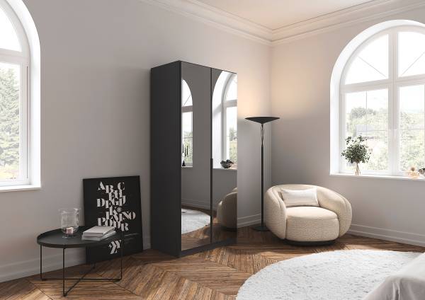 Draaideurkast Alabama - grijze spiegel B metallic grijs - Breedte: 91 cm - basic - grijs