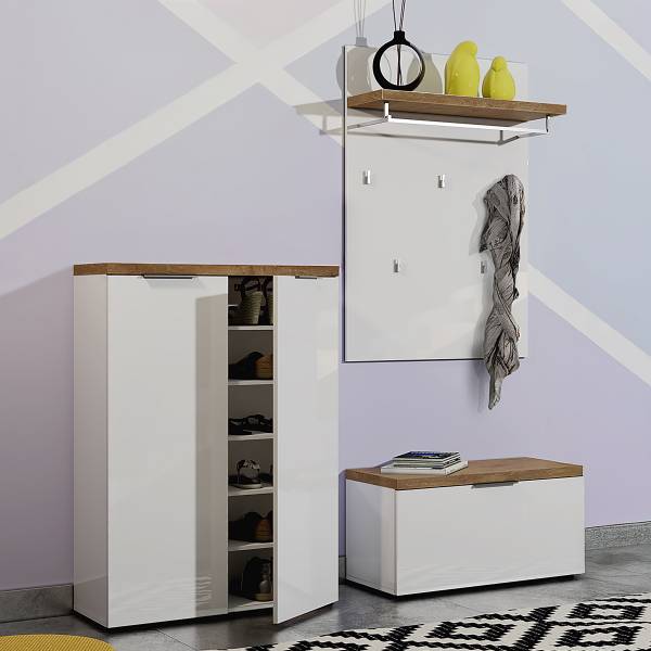 Halmeubelset Tiroua 3-delig hoogglans wit/eikenhouten look