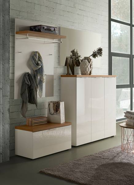 Halmeubelset Tiroua 3-delig hoogglans wit/eikenhouten look