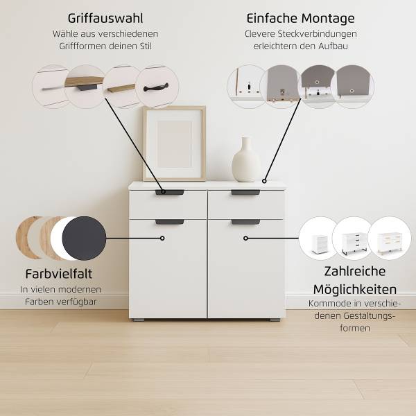 Commode Aditio avec 2 portes Blanc alpin - Gris
