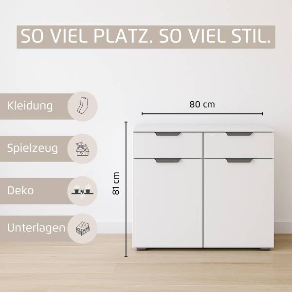 Commode Aditio avec 2 portes Blanc alpin - Gris