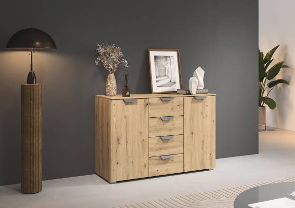 Comò con ante e cassetti Aditio Effetto quercia Artisan - Argento