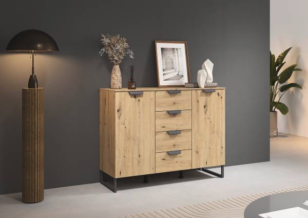 Commode Aditio avec portes & tiroirs Imitation chêne Artisan