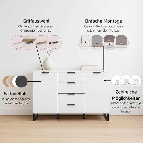 Commode Aditio avec portes & tiroirs Imitation chêne Artisan