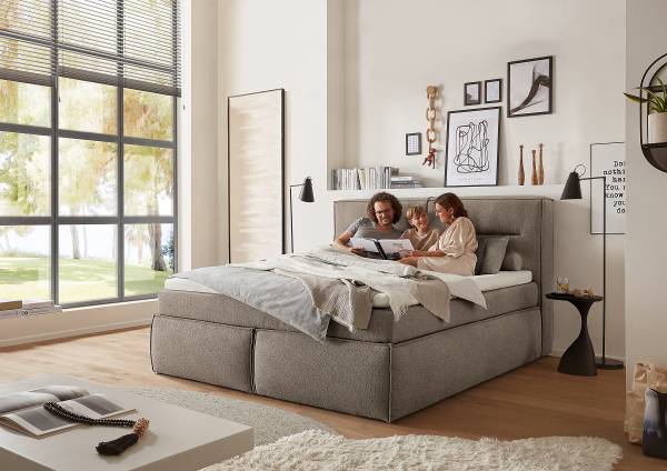 Lit boxspring Schillar Gris minéral - 180 x 200cm