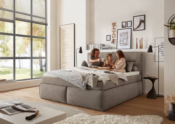 Lit boxspring Schillar Gris minéral - 180 x 200cm