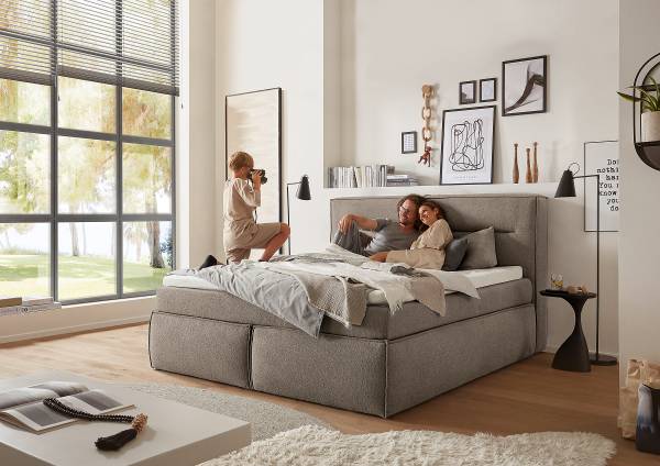 Lit boxspring Schillar Gris minéral - 180 x 200cm