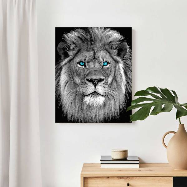 Wandbild Löwe Mit Blaue Augen MDF - Schwarz - 40 x 50 cm