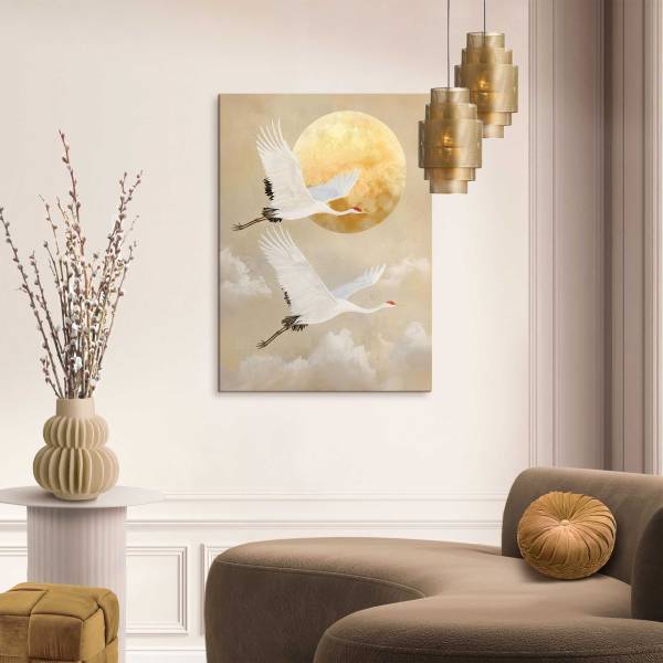 Leinwandbild Kräne Polyester- Beige - 50 x 70 cm