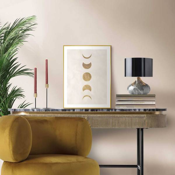 Gerahmtes Bild Moonphases MDF - Gold - 30 x 40 cm