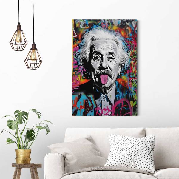 Wandbild Graffiti Einstein MDF - Mehrfarbig - 60 x 90 cm